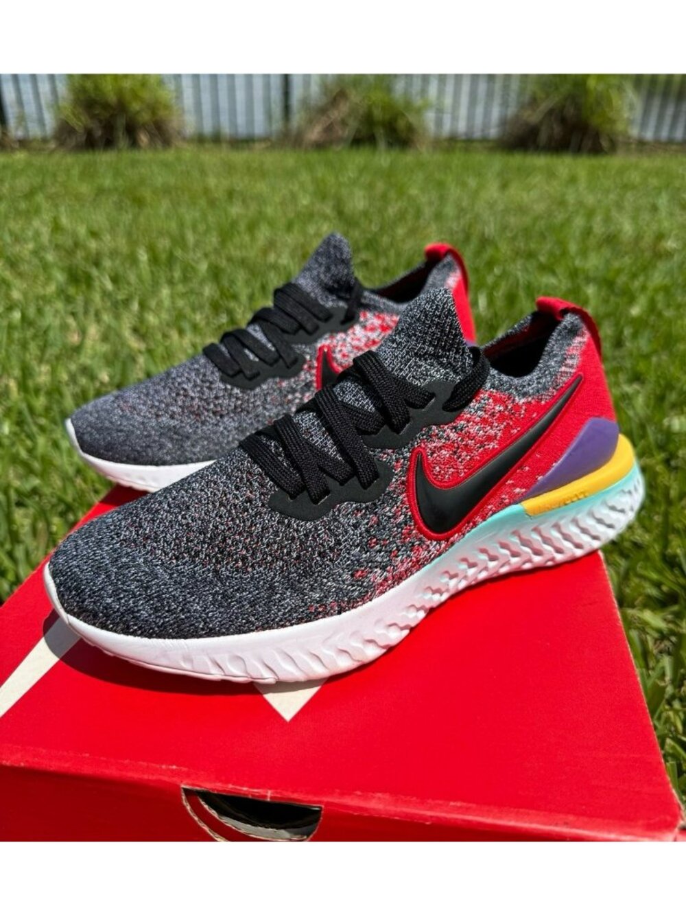 5Y | 6.5 WOMEN'S EPIC REACT FLYKNIT  / RED  WHITE RUNNING SHOES AQ3243-007